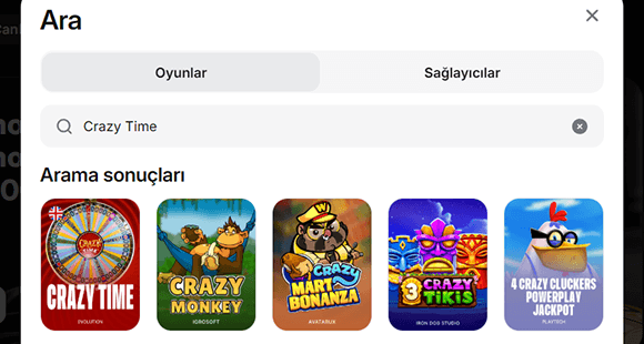 Crazy Time’ı bulun